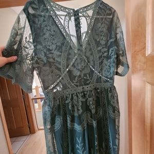 Pink Blush Green Lace Maxi Dress